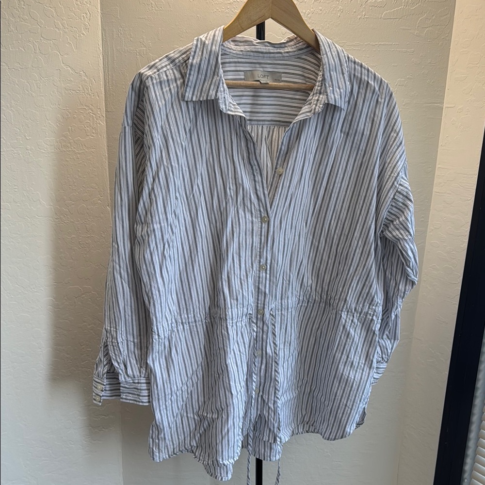 LOFT Classic Blue and White Striped Button Down Shirt